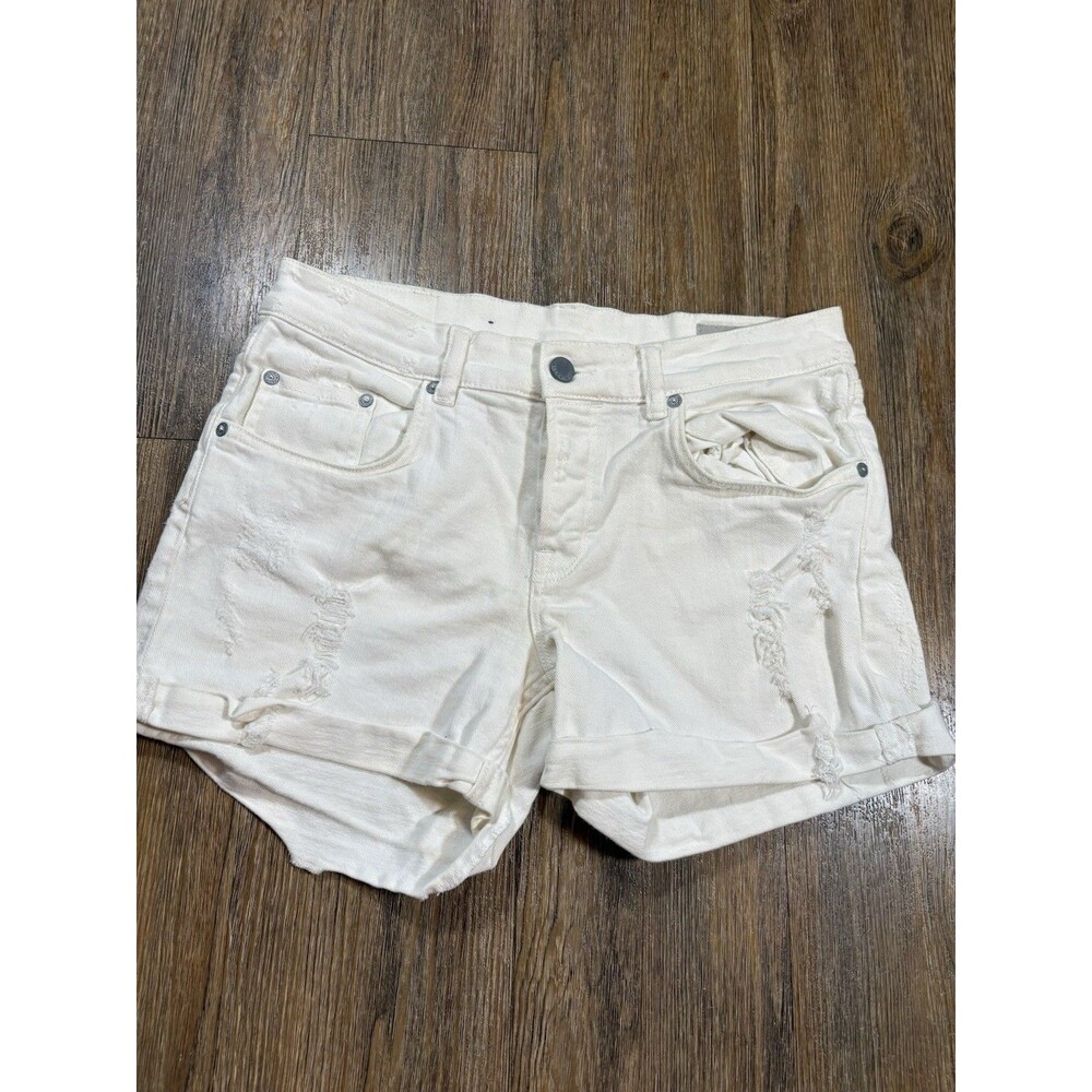 AllSaints White Rip Shorts Cuffed Distressed W27 Button Fly WE113G Destroyed